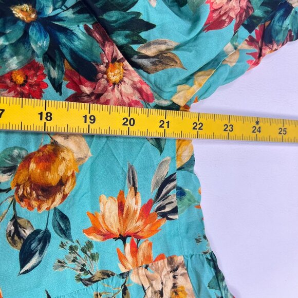 $398 NWOT Johnny Was Tulum Relaxed Tiered Floral Teal Mini Dress Multicolor Sz S - Picture 10 of 12